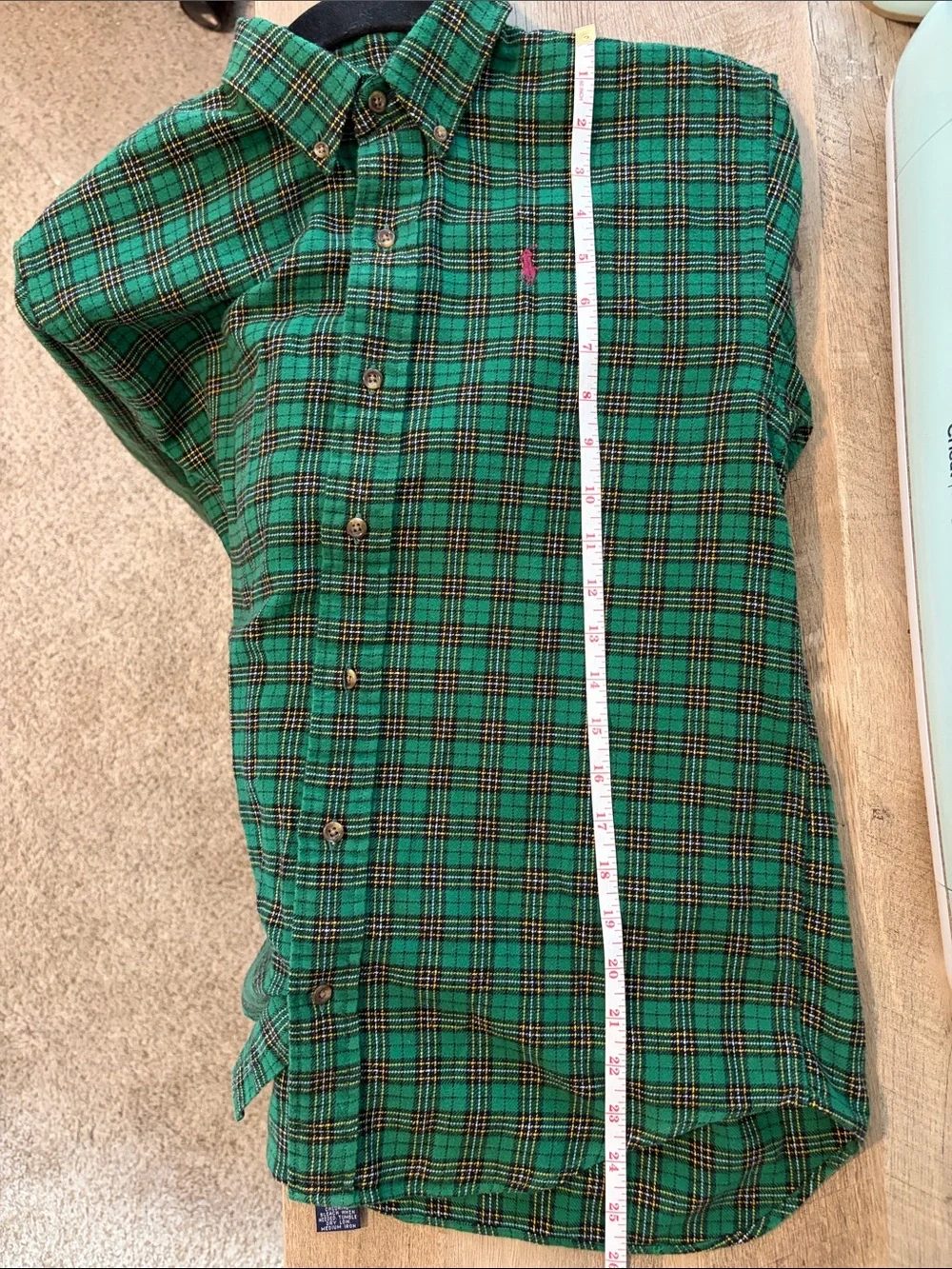 Vintage Ralph Lauren Boys Medium Green Plaid Button Down Shirt 100% Cotton